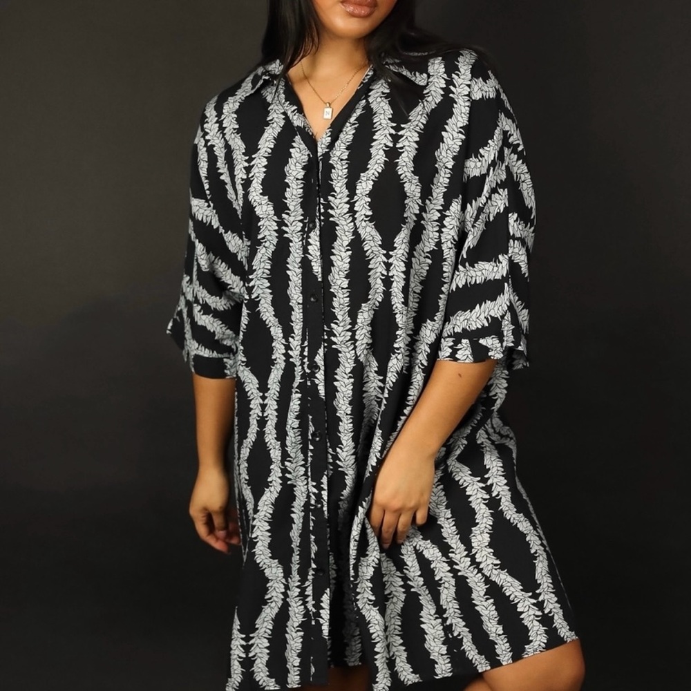 Lexbreezy Hawaii Aloha Dress - Black Lei